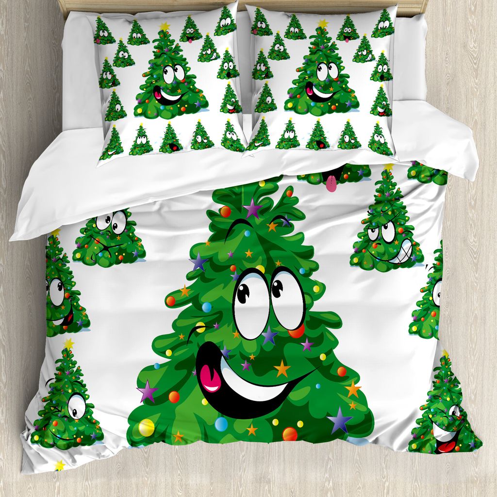 ABAKUHAUS Weihnachten Bettbezug, Weihnachten Cartoon-lustige, Milbensicher Allergiker geeignet mit Kissenbezügen, 200 cm x 200 cm - 80 x 80 cm, Gr...