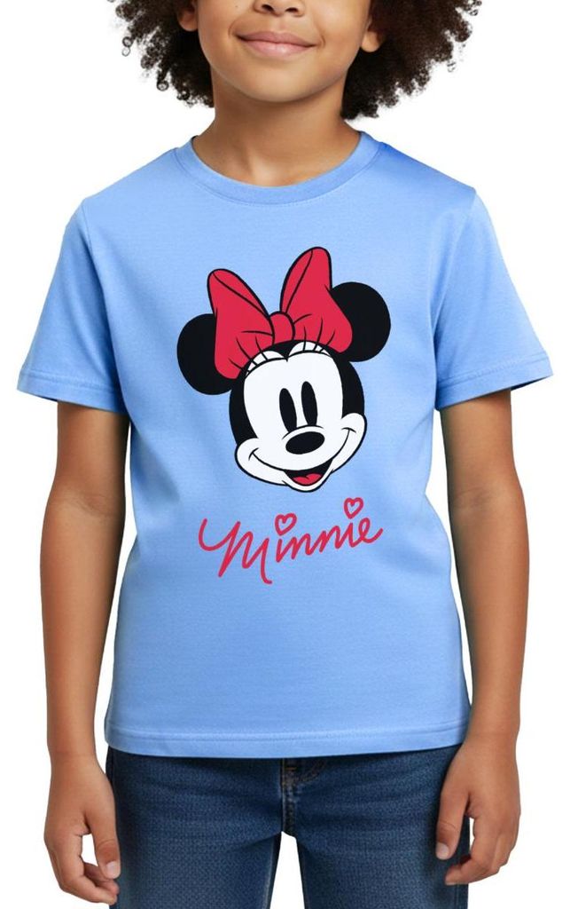 Mickey & Minnie Schriftzug Kinder T-Shirt, 98/104 (3-4 Jahre), Himmelblau