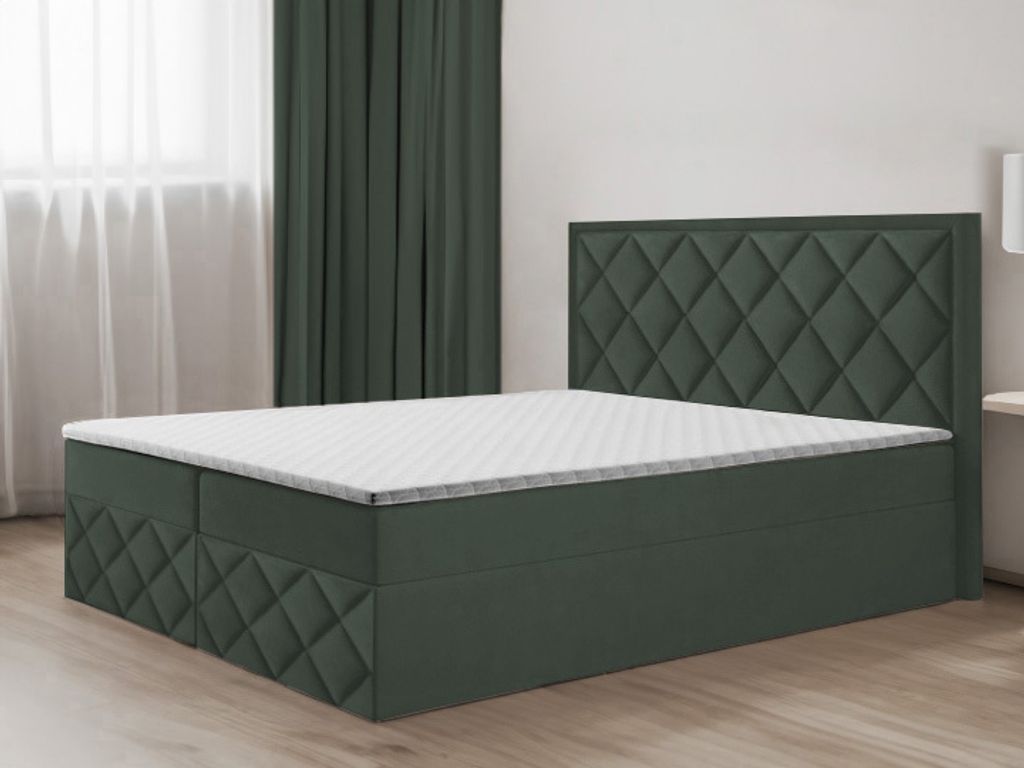 Bett, Boxspringbett DORMI 3, mit Bonell-Matraze, T25 Topper, Federkern, Doppelbett, Stauraum, 200x200 cm, (Grün - ITAKA 10)