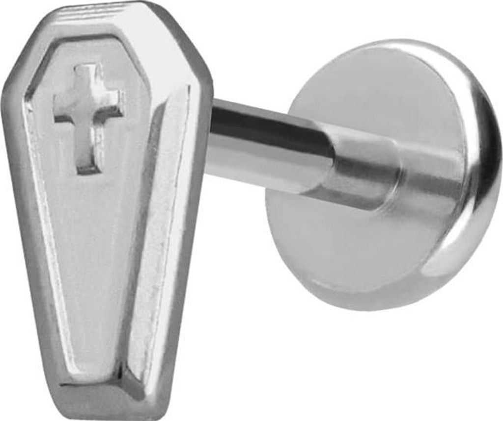 Ohrpiercing, Nasenpiercing Titan Labret mit Push Fit SARG Silber Stablänge: 6mm | Stabstärke: 1mm
