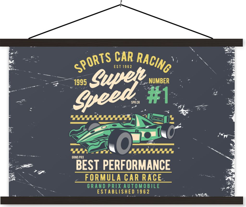 MuchoWow Textilposter Auto - Rennstrecke - Oldtimer 150x100 cm mit schwarzem Rahmen - Schlafzimmer