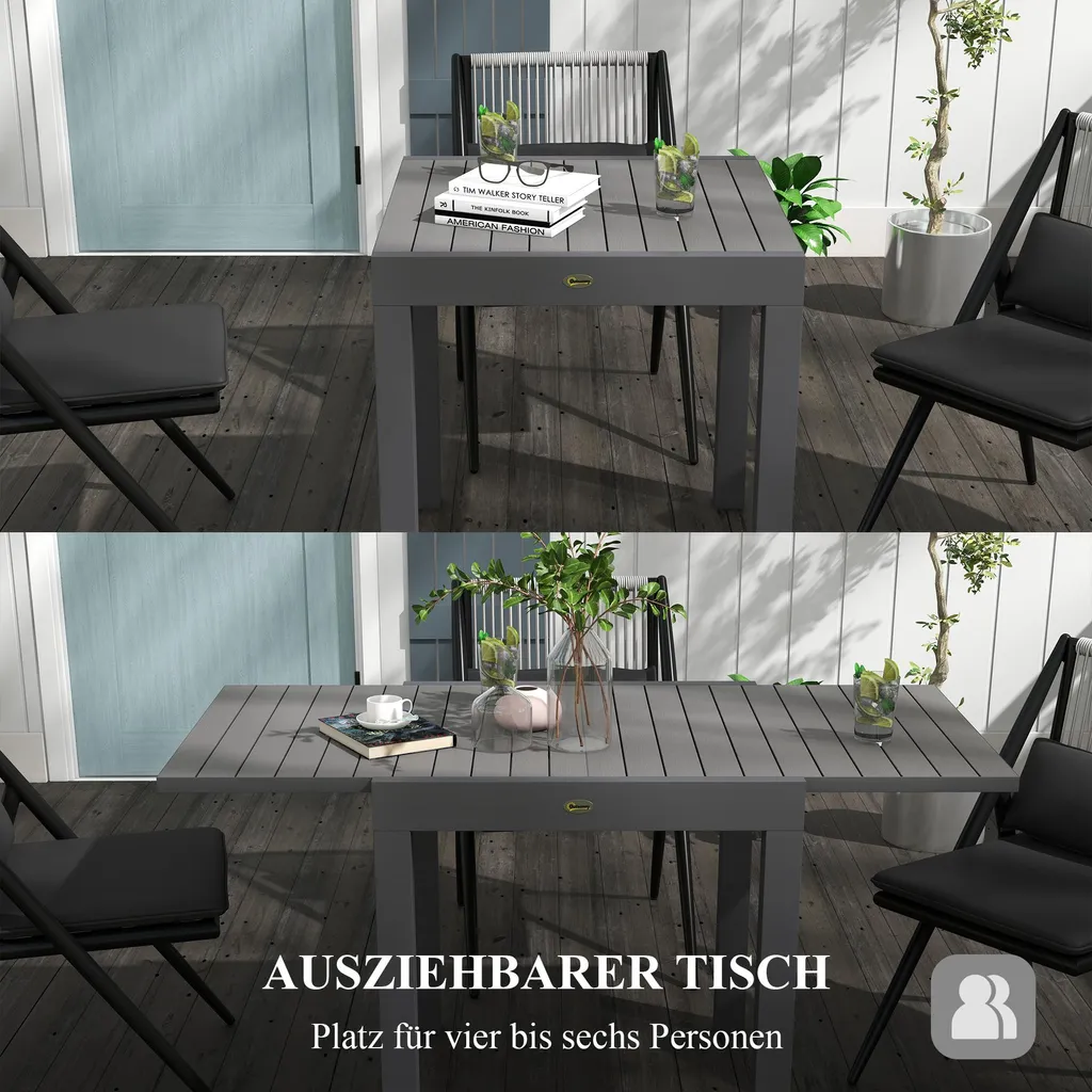 Table de terrasse en aluminium résistant, extensible de 81 à 162 cm gris
