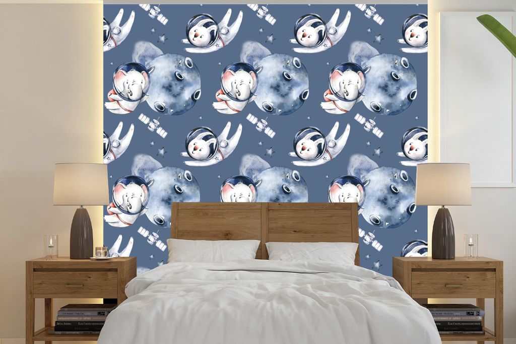 MuchoWow Fototapete für Wohnzimmer oder Schlafzimmer Wandtapete Vinyl Motivtapete Muster - Tiere - Raumfahrt - Mädchen - Jungen - Kinder - Kind...