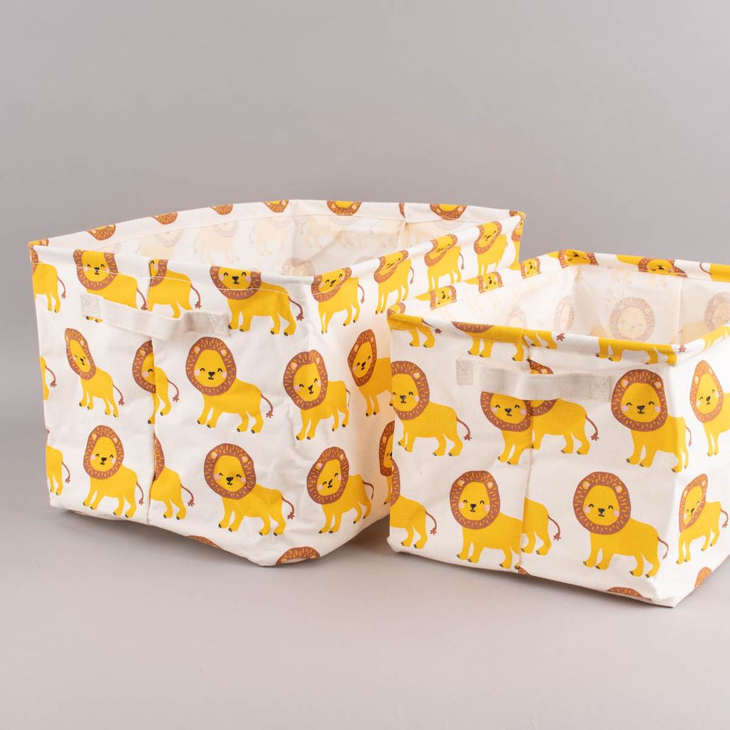 Sass & Belle Aufbewahrungskorb 2er Set Löwe Canvas natur gelb braun 42x30x26cm