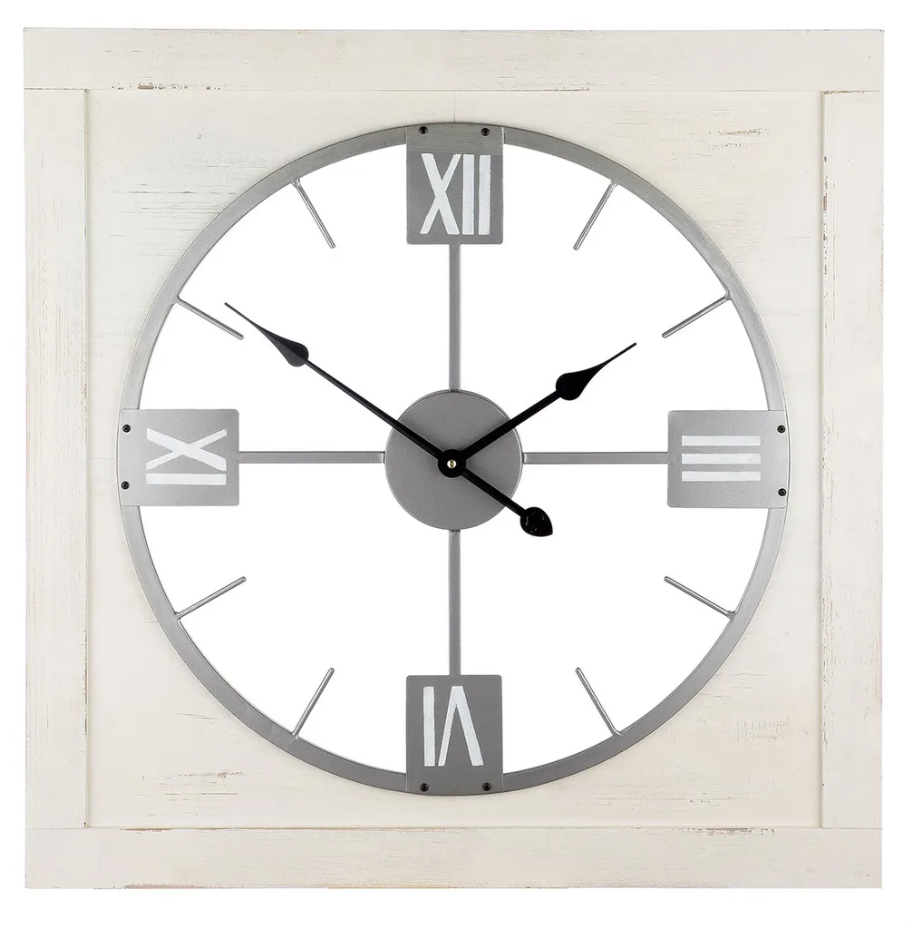Grande Orologio Quadrato Gilde Vintage 84138 in Legno e Metallo 71cm