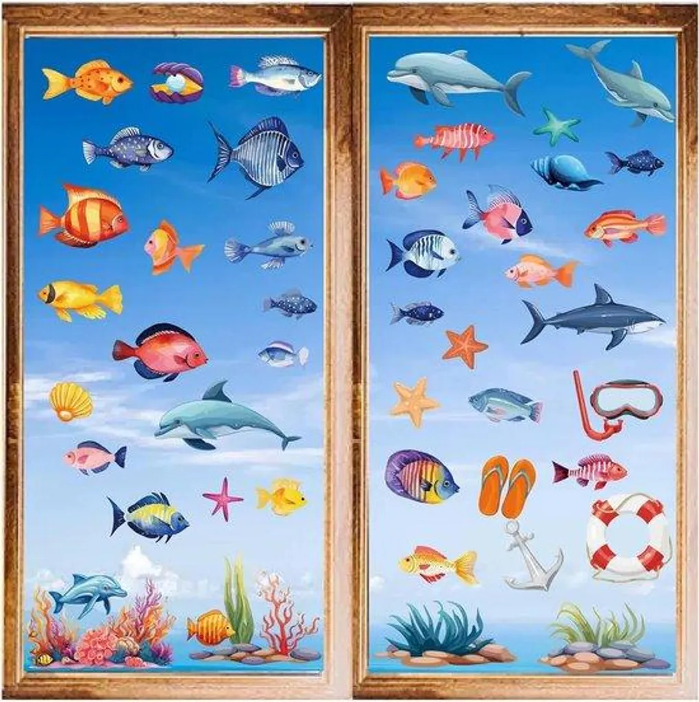 Autocollants Muraux Zoo et Poissons Tropicaux en PVC pour Enfant 60x90cm
