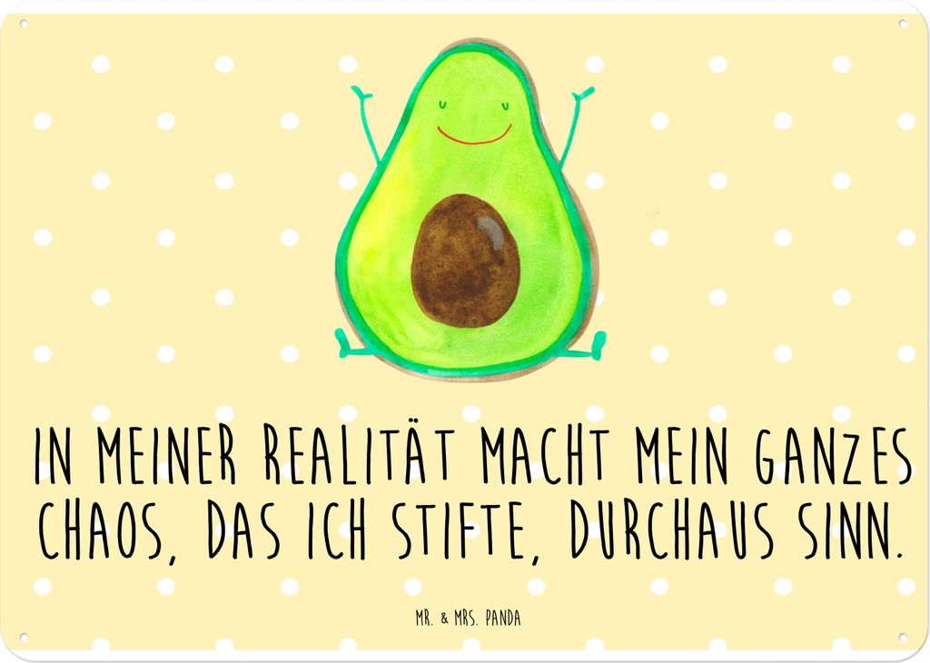Mr. & Mrs. Panda tafel Avocado Glücklich DIN A4 - Gelb Pastell - Geschenk, Freude, Schild, Chaos, Wandbild, Metallbild, Türschild, Magnetschild, ...