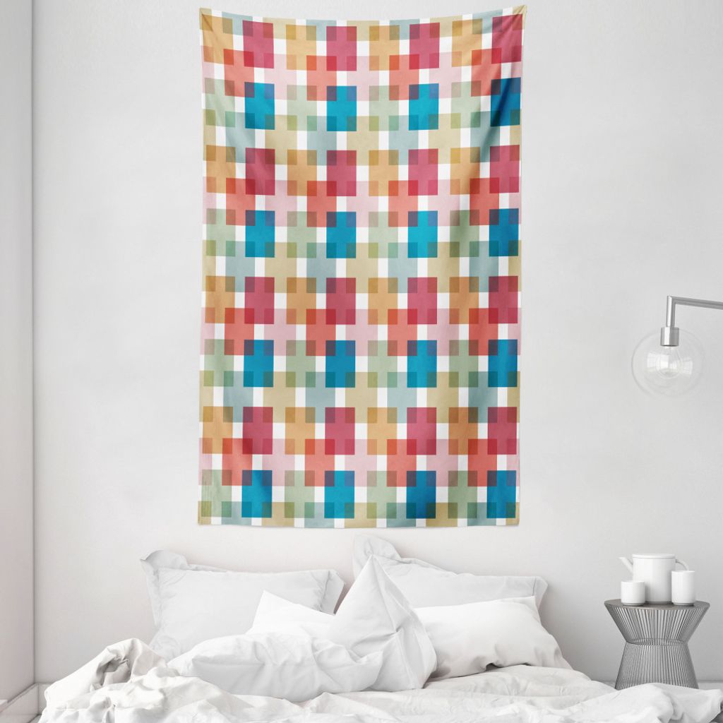 ABAKUHAUS Geometrisch Wandteppich und Tagesdecke, Wand- oder Boden Squares aus Weiches Mikrofaser Stoff Waschbar ohne Verblassen Digitaldruck, 140 ...