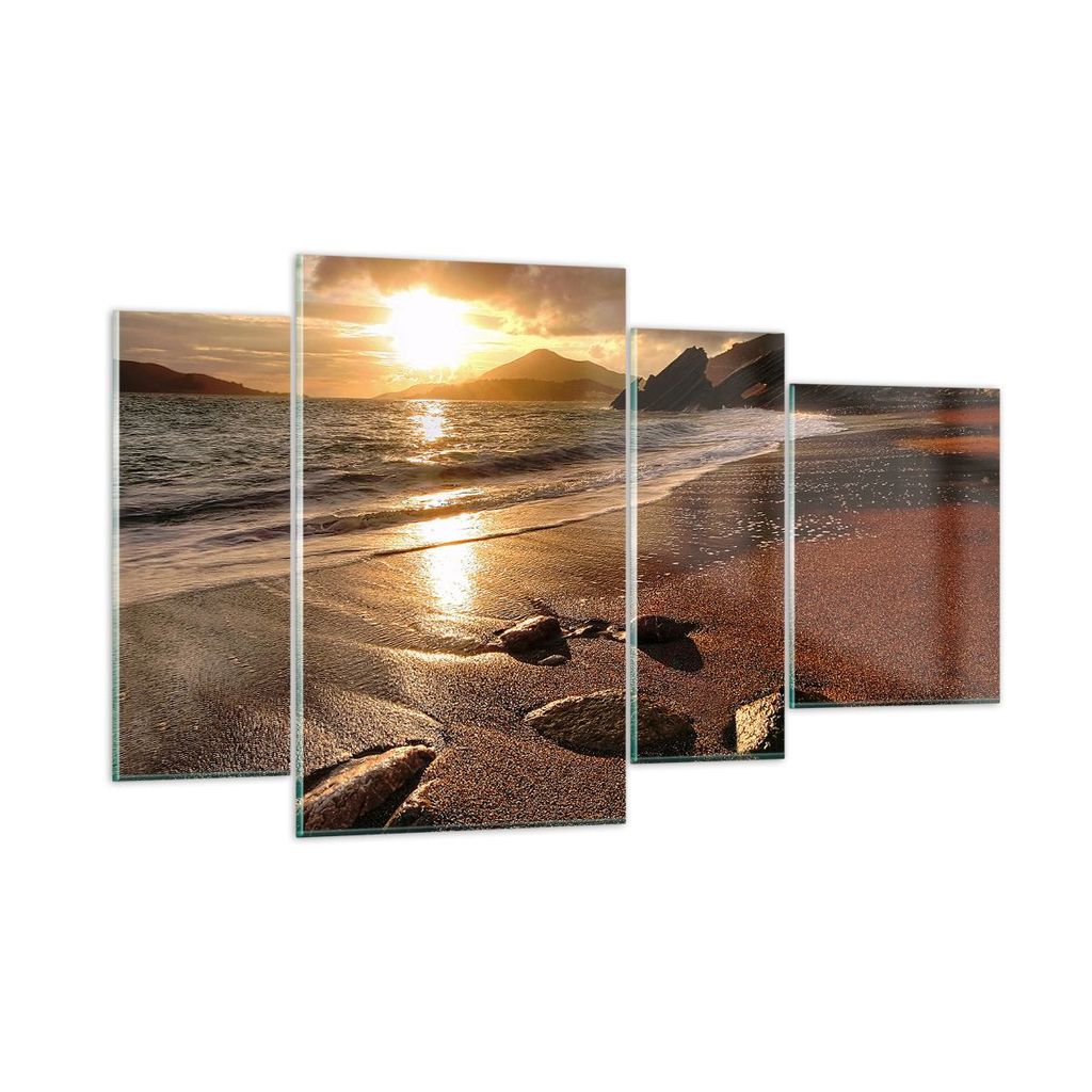 Bilder auf glas - Strand Wolken Abend Küste - 120x70cm - Glasbilder - Wandbilder - Kunstdruck - zum Aufhängen bereit - Wanddekoration aus Glas - ...