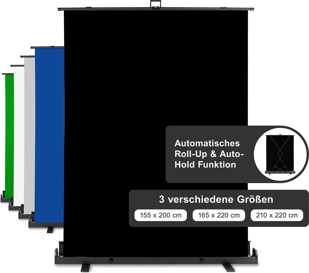 Walimex pro Roll-up Panel Hintergrund schwarz 155 x 200 cm, Fotohintergrund mit Transportbox, Hintergrundsystem für Fotostudio, knitterfreie Fotol...