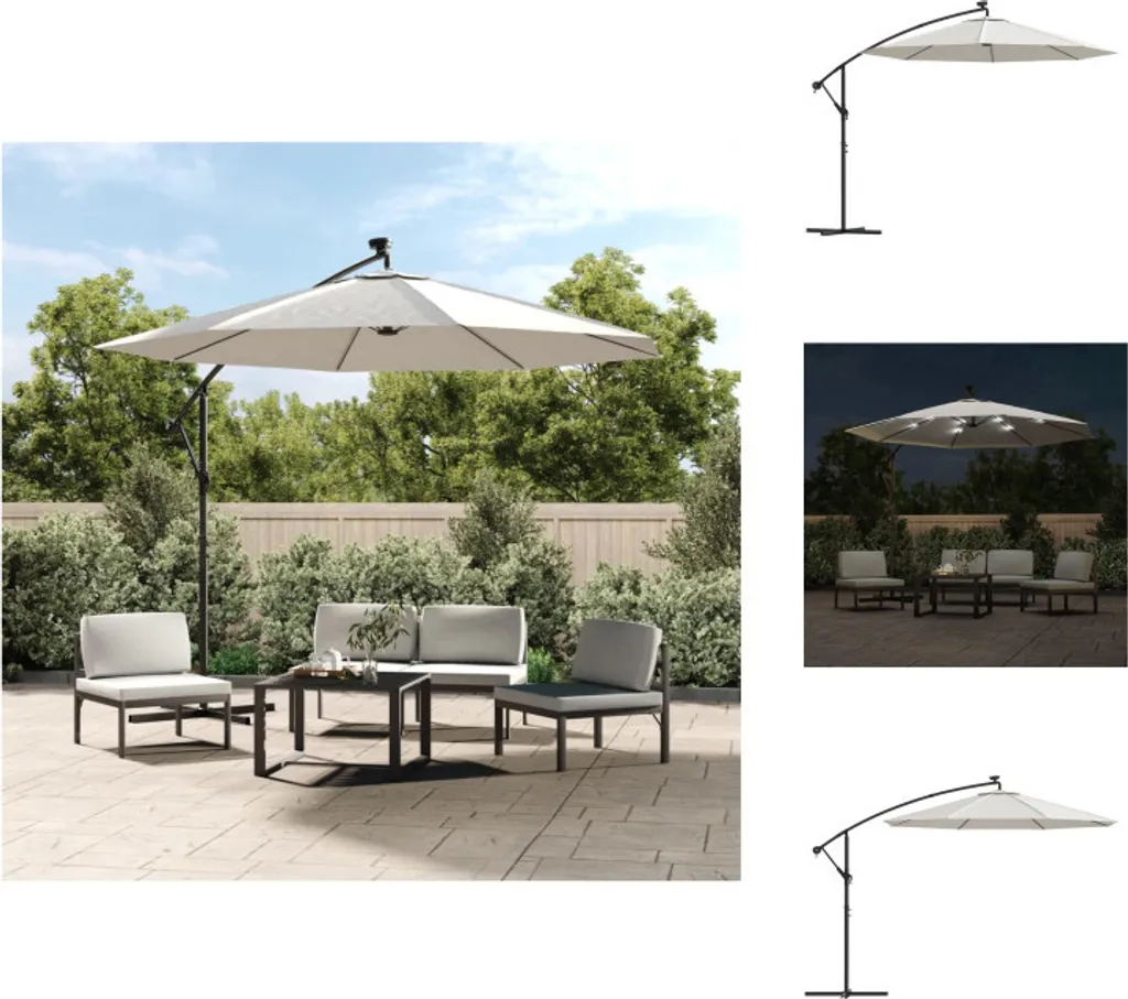 Parasol LED 300 cm vidaXL mât métal - Protection UV et ambiance douce