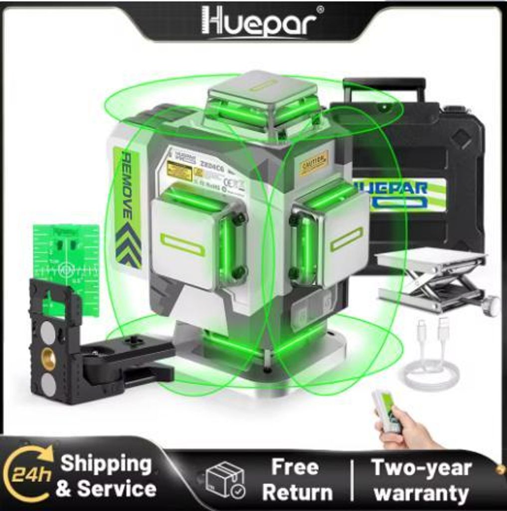 Huepar ZK04CG krížový laser zelený 4x360°, samonivelačný ±2 Obrázok produktu 