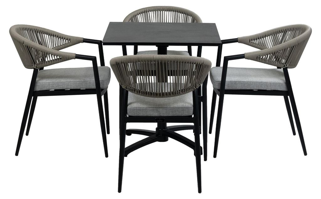 5-teiliges Garten-Set | 4 Gartenstühle Brügge (Schwarz) | Klappbarer Gartentisch Gent 70 x 70 cm (Schwarz))