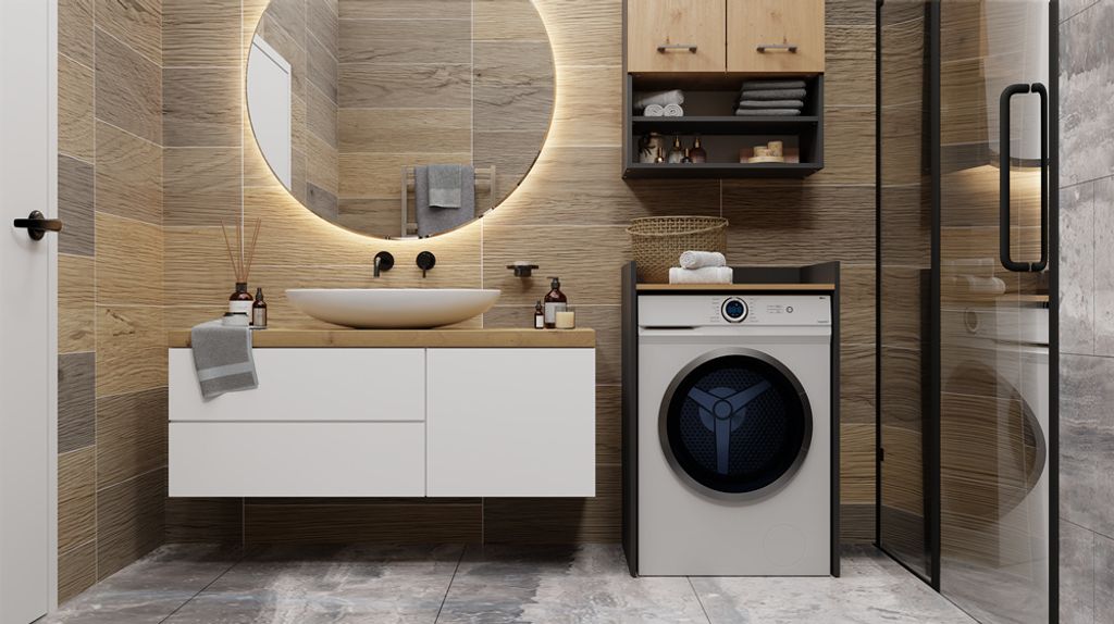 Waschmaschinenschrank freistehend langlebig mit Regal - Produktbild 4