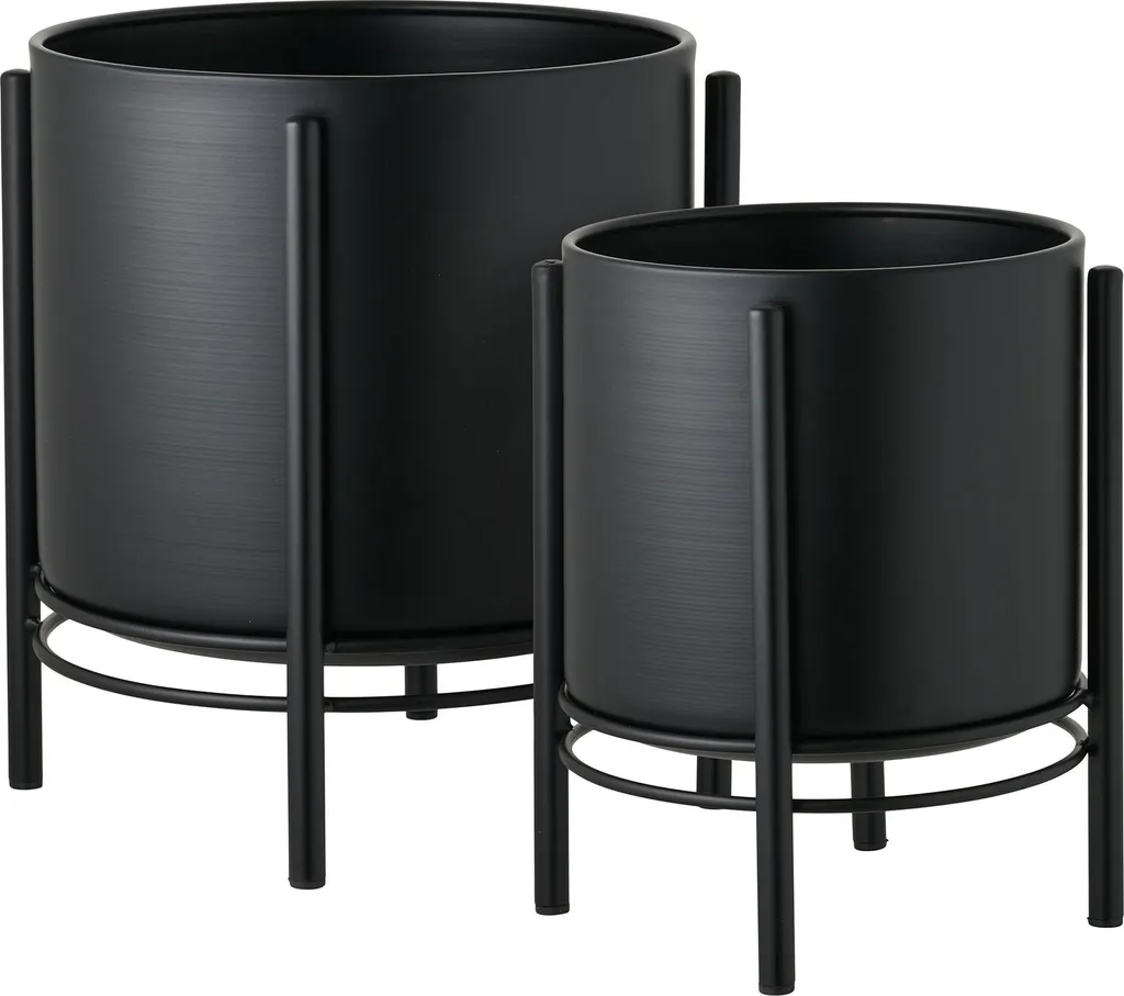 Tilde Ensemble de 2 Couvre-pots Noirs - Cache-pots Élégants en Métal