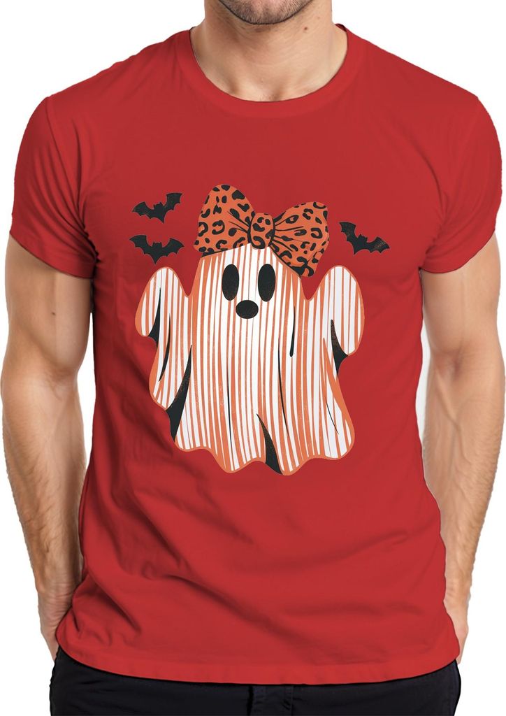 Halloween Geist Süßer Leopardenschleife Kinder Mädchen Gestreift Herren T-Shirt, Rot, S
