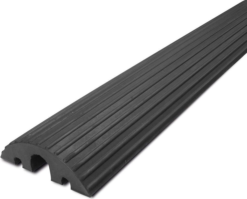 PROREGAL Kabelbrücke mit 3 Kanälen aus Hartgummimischung | Kabel-Ø 1x45mm & 2x20mm | HxBxT 6,5x21x120cm | LKW & Stapler geeignet | Schwarz