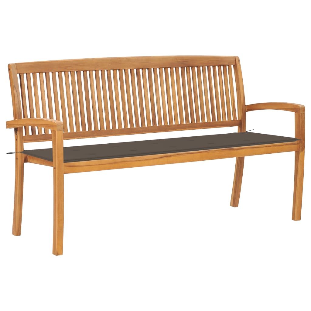 Ankonbej Stapelbare Gartenbank mit Auflage 159 cm Massivholz Teak