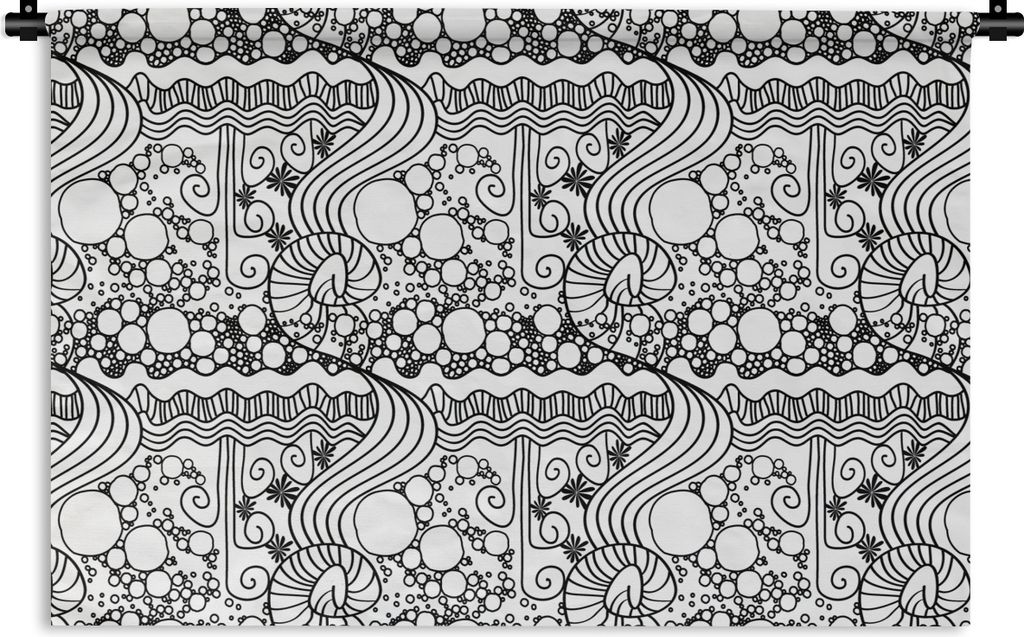 MuchoWow Wandteppich Wandbehang Muster - Abstrakt - Linienkunst - Schwarz und Weiß 150x100 cm Tapisserie Dekoration Wandtuch - Waschbar - Tapiss...