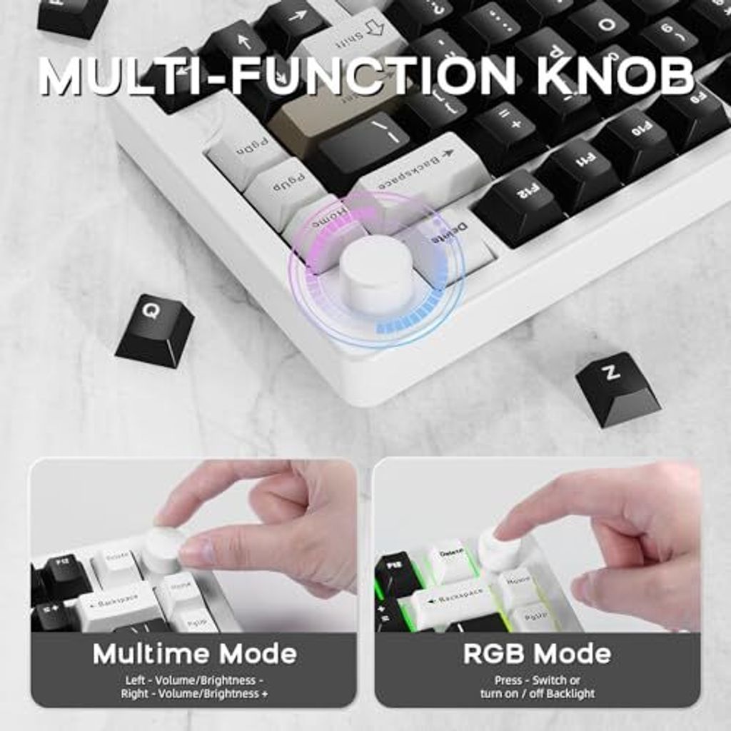 Angriff Haifisch X86 Wireless mechanischer Tastatur, 75% Gaming Voll Aluminium CNC, RGB Seal, Heiße Swap-Tastaturknopf, BT/2,4 g/USB-C, Kabel-Creamy