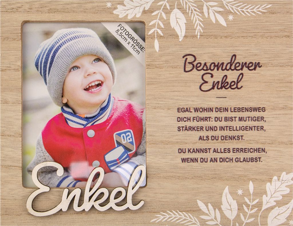 Personalisierter Bilderrahmen für Erwachsene, Kinder, Babys in Holzoptik mit Spruch -Bilderrahmen Enkel