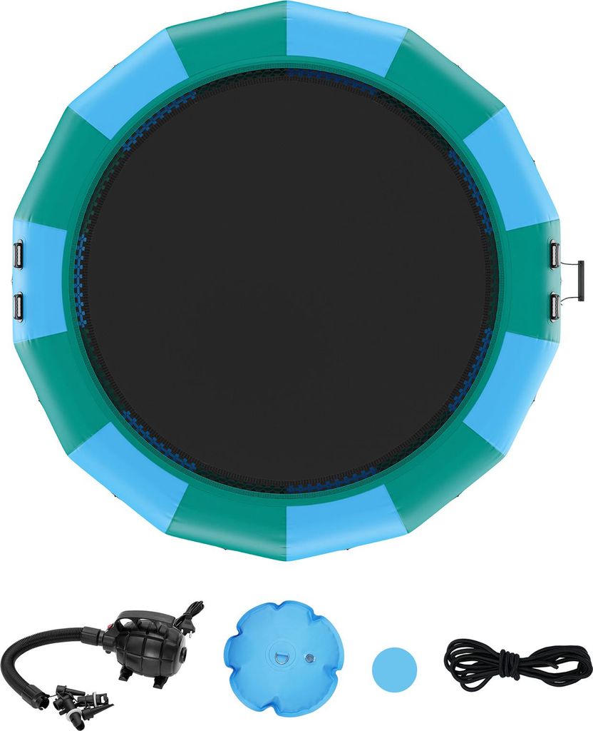 SucceBuy 15 Fuß aufblasbares Wassertrampolin, Pool, Seespielzeug, aufregende Sprung-Schwimmplattform, blau und grün