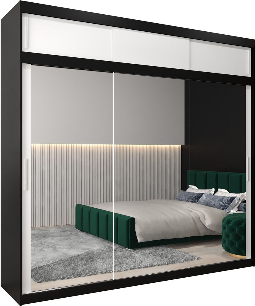 Kleiderschrank, Schiebetürenschrank Schlafzimmer, Schrank mit Spiegel TOKYO 3 250 mit Aufsatz, Höhe 240 cm