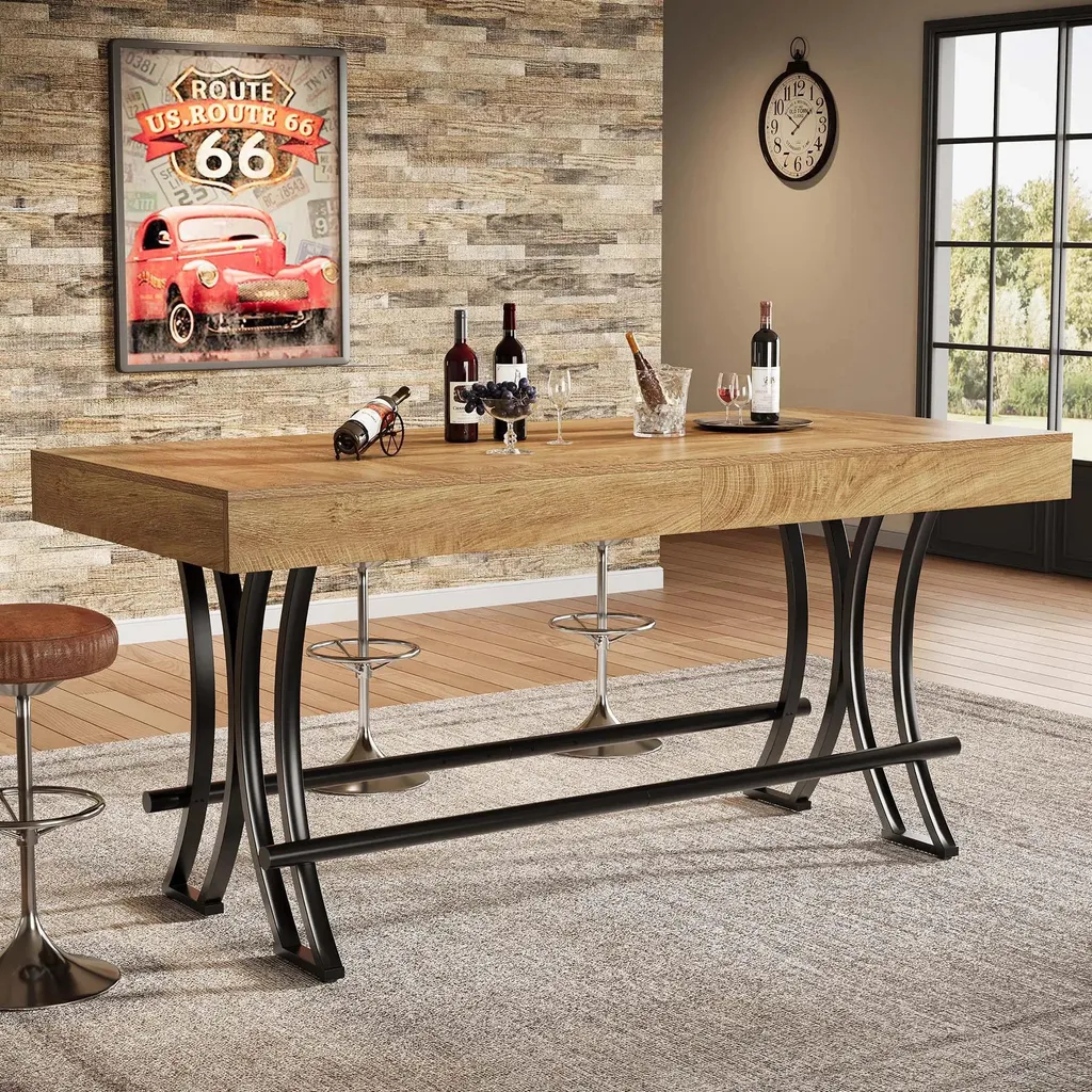 Table haute de cuisine style industriel pour 6 personnes marron et noir