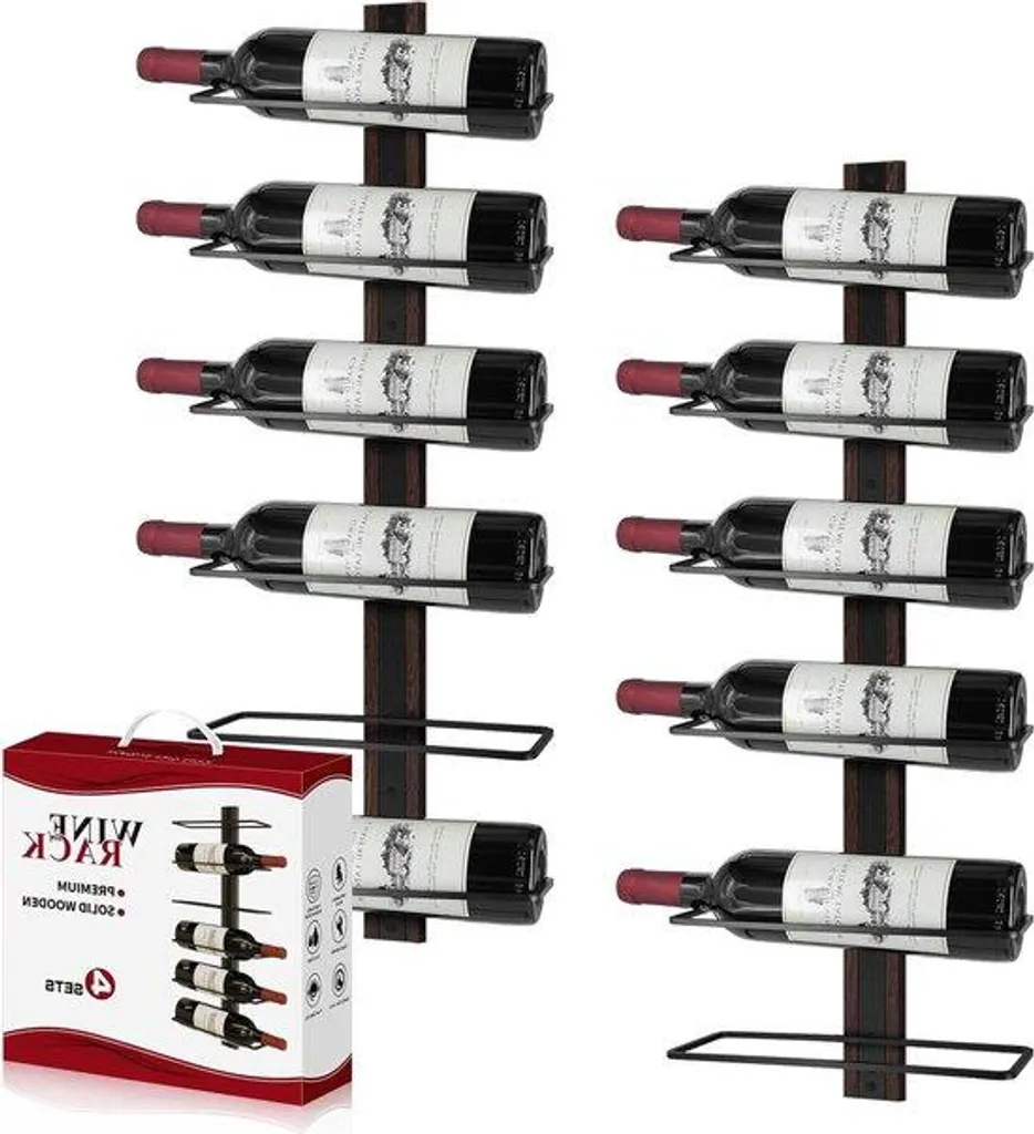 Range vin mural anti-encombrement en bois massif pour 12 bouteilles