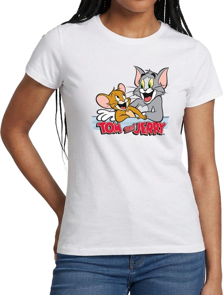 Spreadshirt Tom Und Jerry Fröhliche Freunde Frauen T-Shirt, XL, Weiß