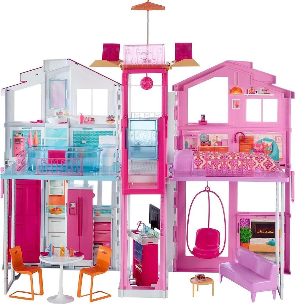 Barbie Puppenhaus Stadthaus mit 3 Etagen Haus Barbie ( Dreamhouse, Puppen Haus, Puppenhäuser, Set, mit Rutsche {Anzahl Teile} -tlg. ab 3 Jahren, P...