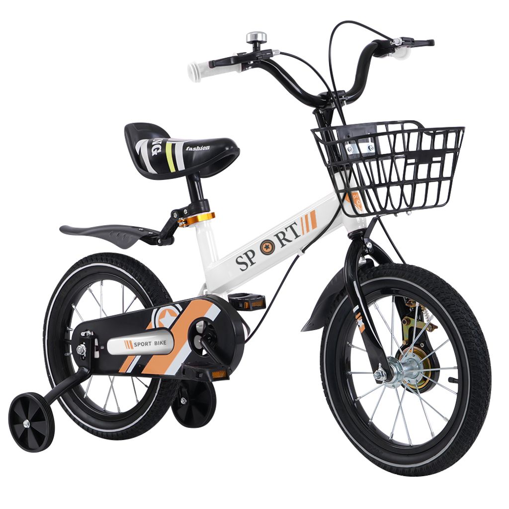 12 Zoll Kinderfahrrad,Fahrrad Kinderrad mit Stützräder und Korb für ab 2-5 Jahre,Tretfahrrad Fahrrad für Schulung Outdoor Reiten (Weiß)