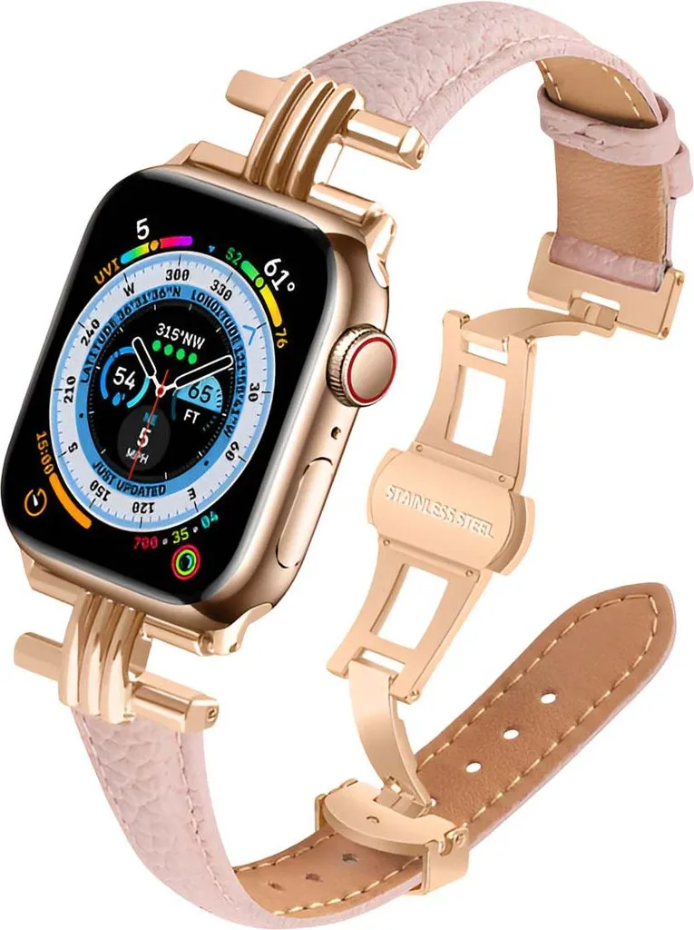 Cinturino Eko Apple Watch 38/40/41mm Pelle Rosa Chiusura Pieghevole