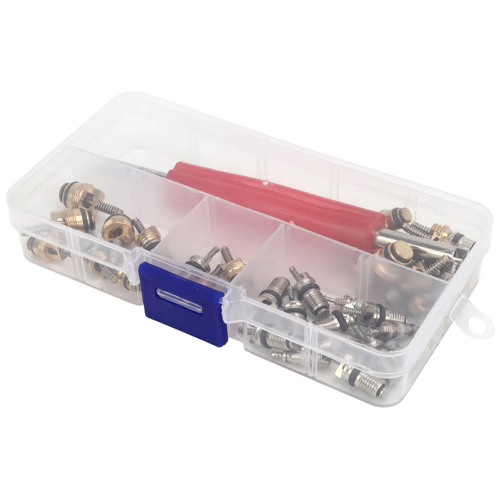 Kit di riparazione del nucleo della valvola di CA, kit del nucleo della valvola di condizionamento d'aria, nucleo della valvola principale di CA, nuclei della valvola di CA automobilistici, nucleo dello stelo della valvola del pneumatico di refrigerazione, kit di strumenti di rimozione del nucleo della valvola - 2