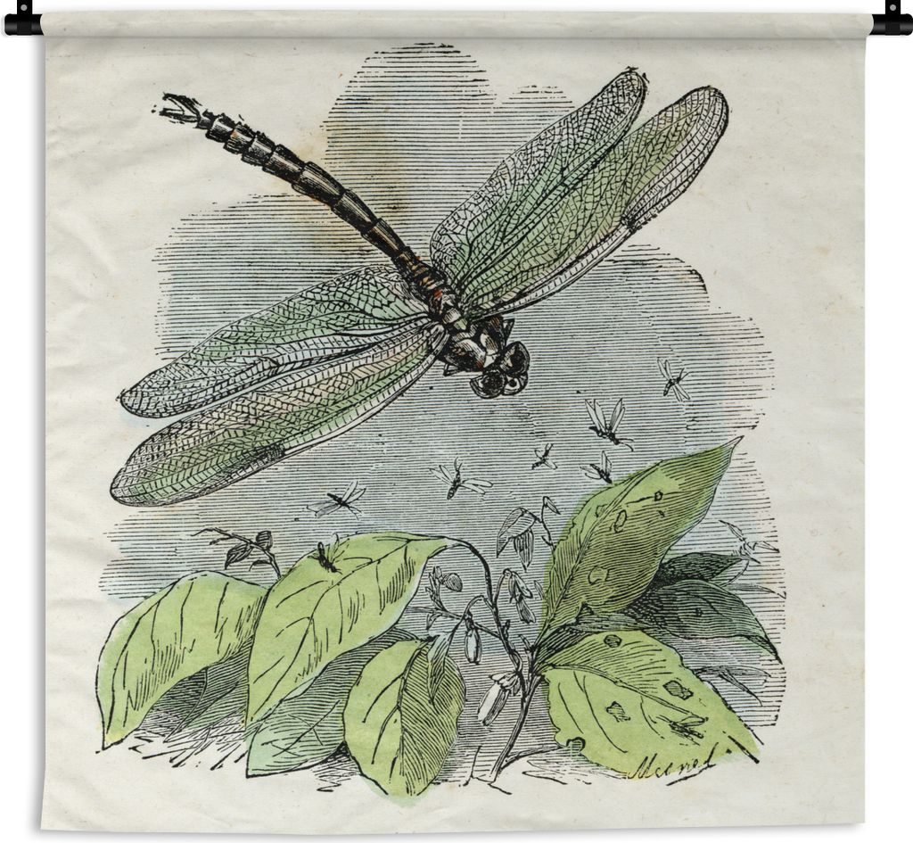 MuchoWow Wandteppich Wandbehang Eine Illustration einer grünen Libelle 150x150 cm Tapisserie Dekoration Wandtuch - Wohnaccessoires - Modernes