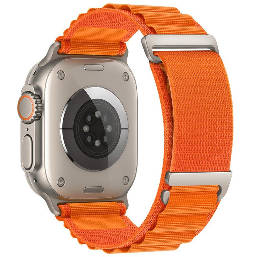 FFO2World Alpine Loop Nylonarmband – C-Hakenverschluss – Für Apple Watch 46/45/44/42/41/40/38 mm (Serie 11–1 & SE) – Orange