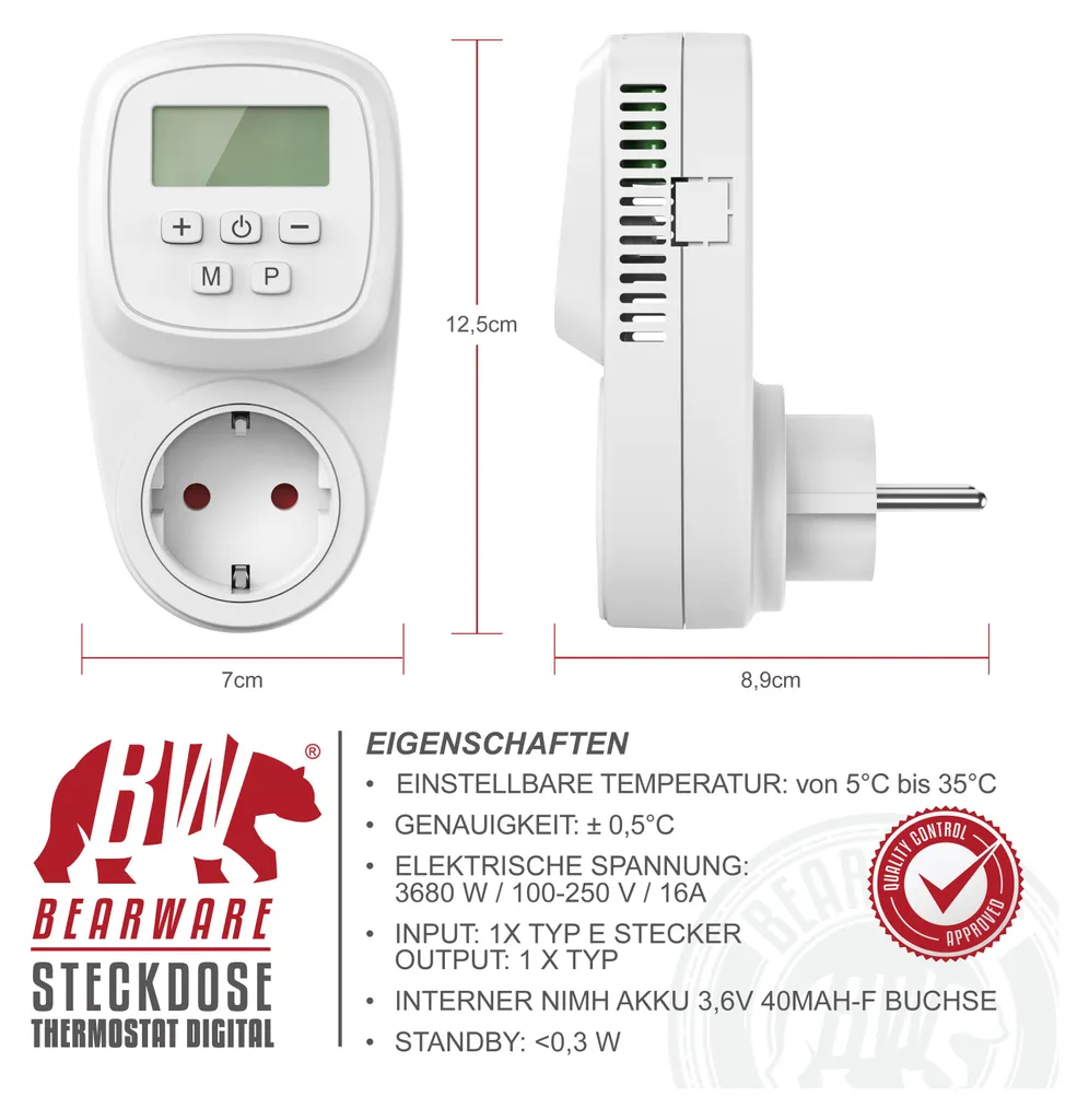 BEARWARE Lot de 2 Thermostats de Prise Digitaux Programmables 5-35°C - 4