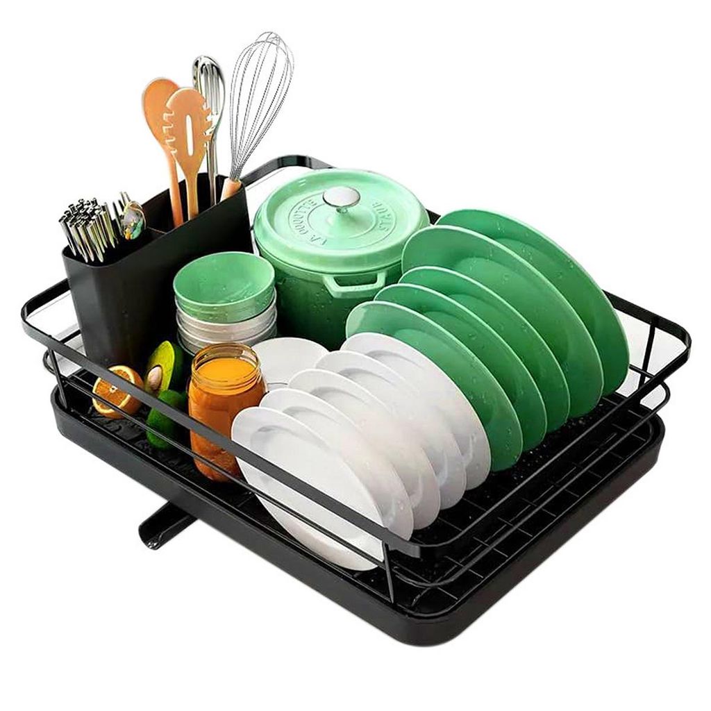 Geschirrregal, platzsparend,Küchenarbeitsplatten-Geschirrständer, langlebiges Edelstahl-Küchentrockenregal (mit Besteckhalter), Geschirr-Trocken...
