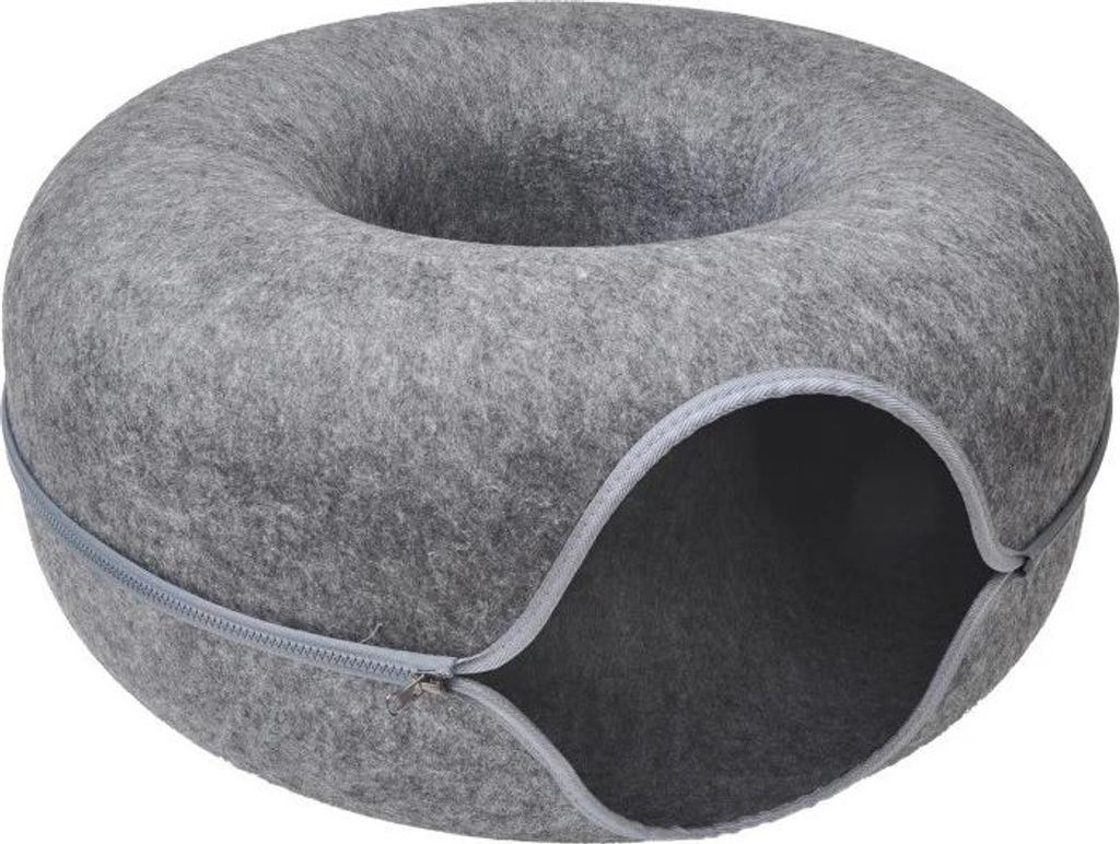 Aumüller Katzentunnel Donut Katzenhöhle dunkelgrau Filz mit Reißverschluss 60 x 60 x 30 cm