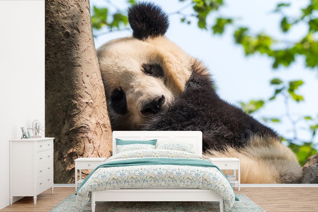 MuchoWow Fototapete für Wohnzimmer oder Schlafzimmer Wandtapete Vinyl Motivtapete Panda - Schlaf - Baum - 390x260 cm - Papiertapete