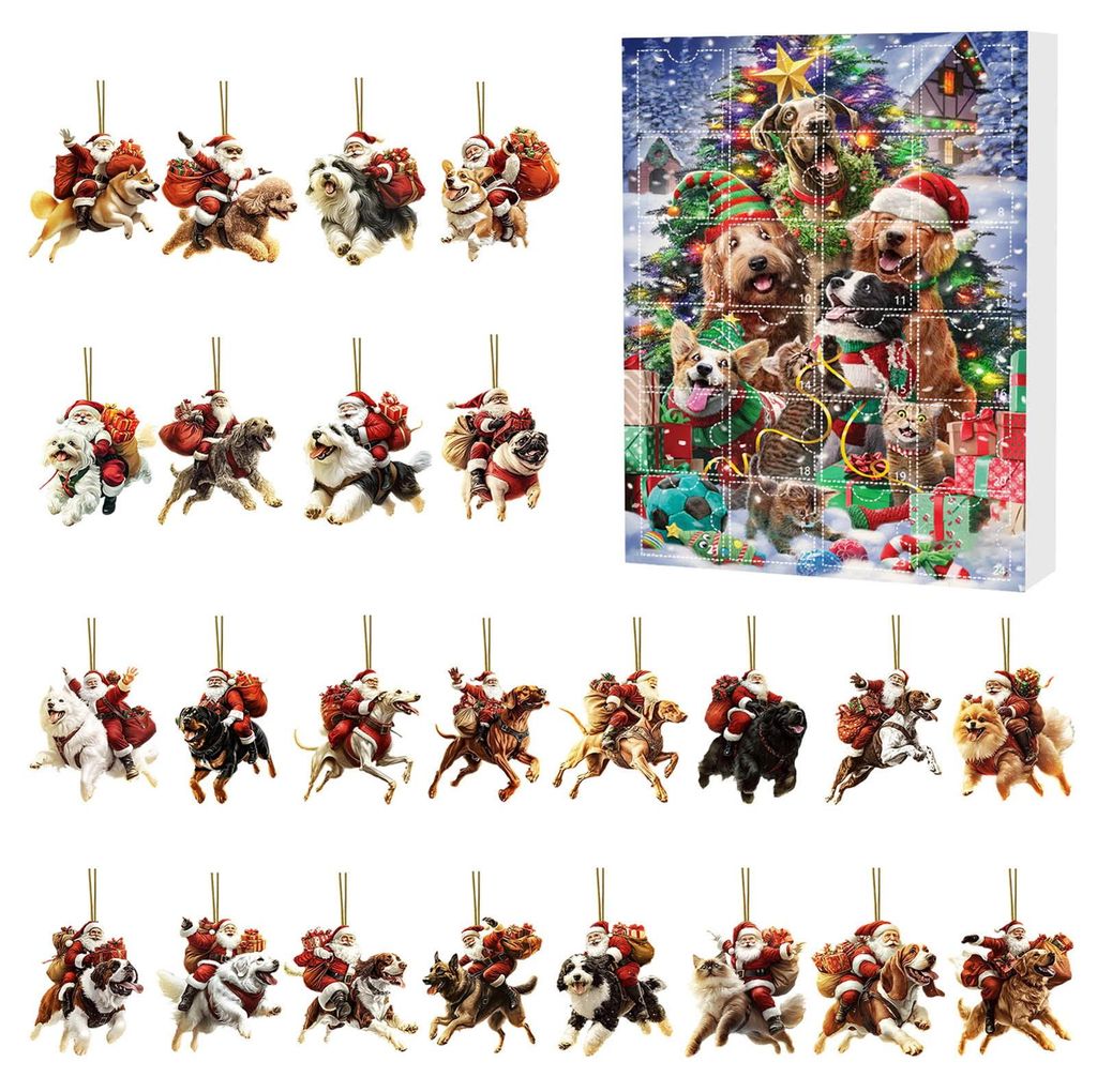 Hunde-Adventskalender, 24 Tage, Weihnachtskalender mit Hundemotiven, 2D-Hunde- und Weihnachtsmann-Dekorationen, lustiges Weihnachtsgeschenk, Erinne...