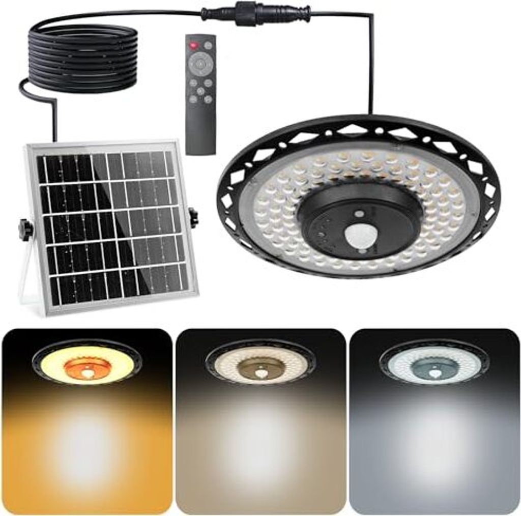 Createstar Solar Hanging Lampe, Lichter im Freien im Freien, 3000 lm, 3 Farblampenbewegungssensor, IP65 wasserdichte leichte Terrasse, Pavillon Garage