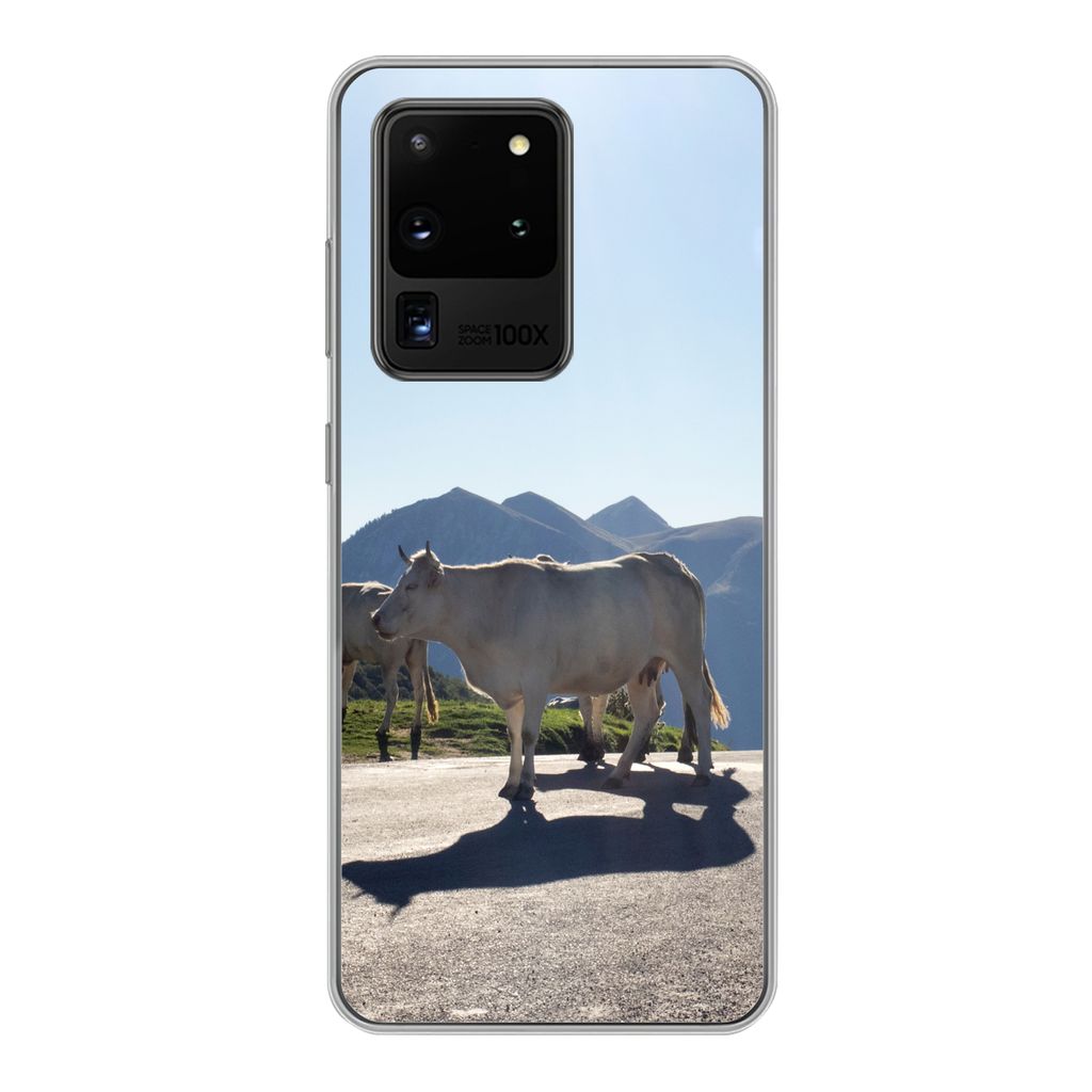 MuchoWow Handyhülle Schutzhülle Hülle für Samsung Galaxy S20 Ultra Schottische Highlander - Licht - Berge - Natur Silikon Softcase Handy Hül...