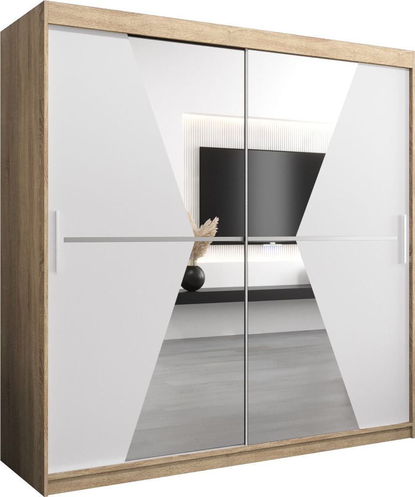 Kleiderschrank, Schiebetürenschrank Schlafzimmer, Schrank mit Spiegel MAROKO 200 cm