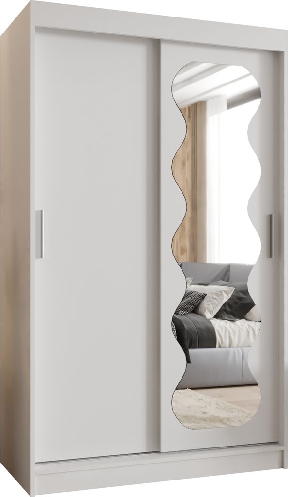 MEBLE KRYSPOL SPOTI 120 Kleiderschrank mit zwei Schiebetüren für Schlafzimmer – moderner Aufbewahrungsschrank mit Kleiderstange und Regalen –...