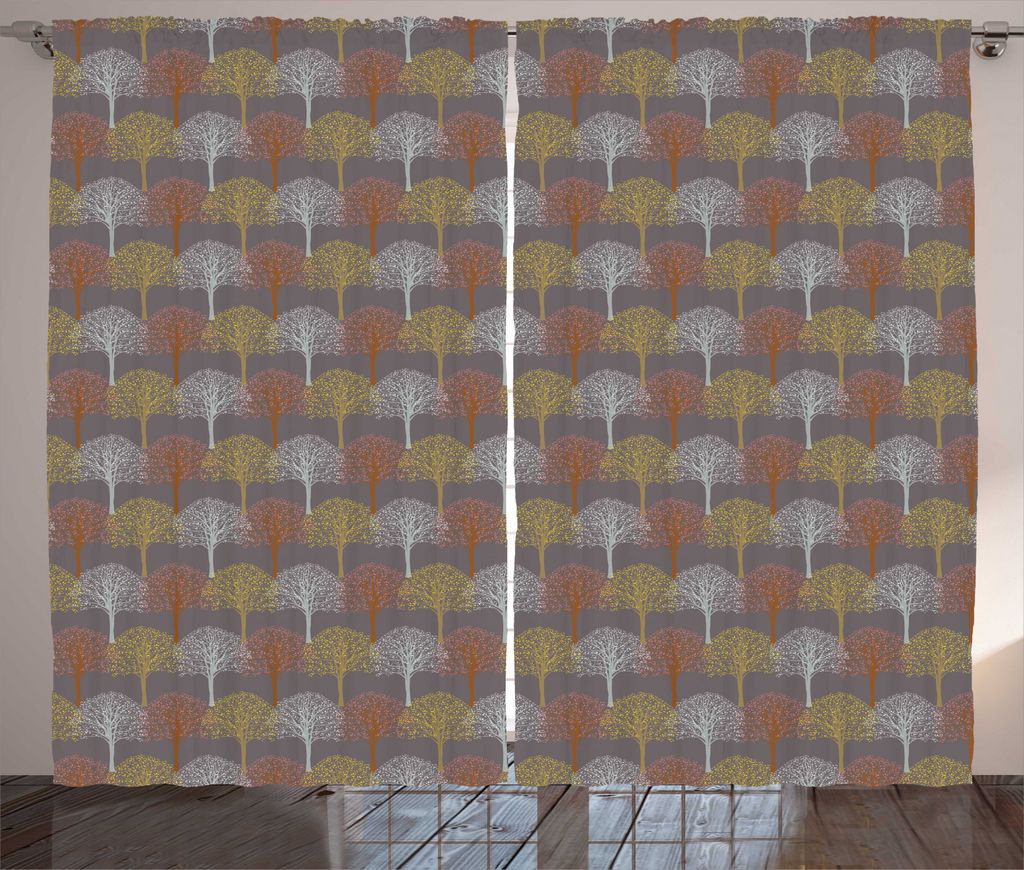 ABAKUHAUS Wald Rustikaler Vorhang, Pastellkunst Waldbäume, Wohnzimmer Universalband Gardinen mit Schlaufen und Haken, 280 x 225 cm, Pale Schokolad...