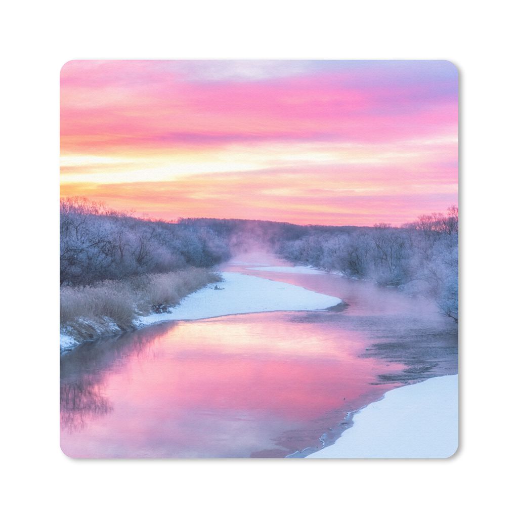 MuchoWow Mauspad Mousepad Bunter Himmel über einer ruhigen Winterlandschaft 20x20 cm - Mousepads - Maus Mat - Pad - Mausunterlage - Desk Mat - B...