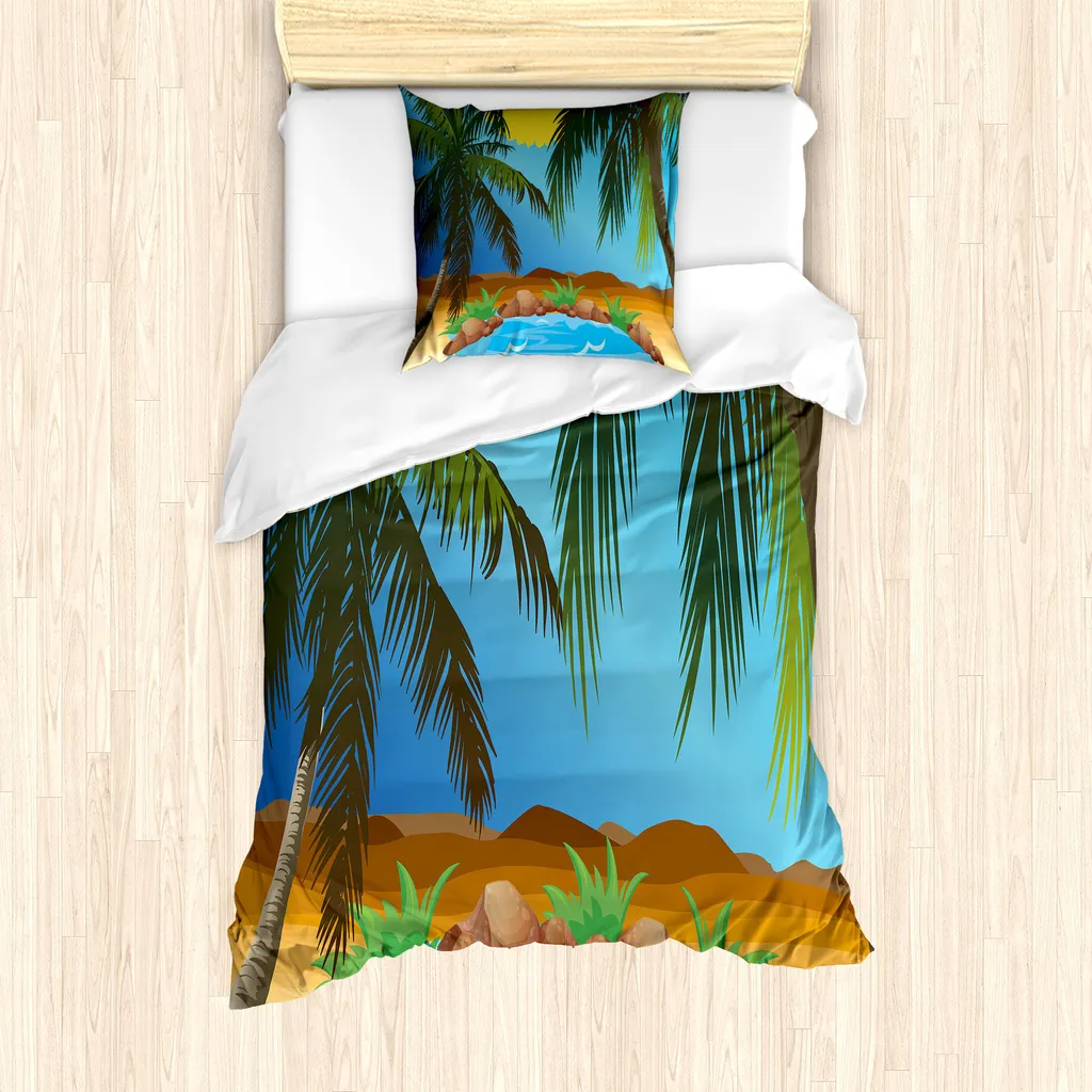 Set Copripiumino Singolo Antiacaro ABAKUHAUS - Jungle Blu Cielo 135x200