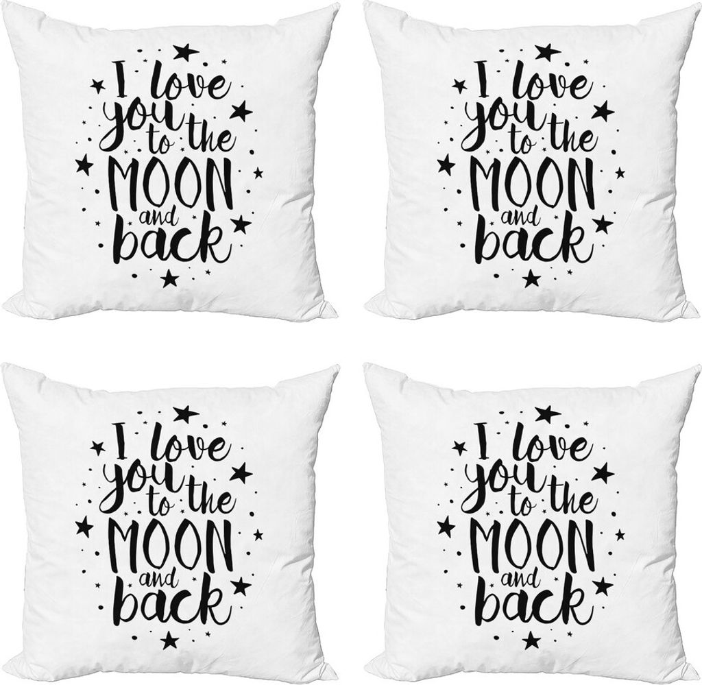 ABAKUHAUS Ich liebe dich Kissenbezug Set (4 Stück), Inspiration Romantik, Moderner Doppelseitiger Digitaldruck, 50 cm x 50 cm, Schwarz-Weiss