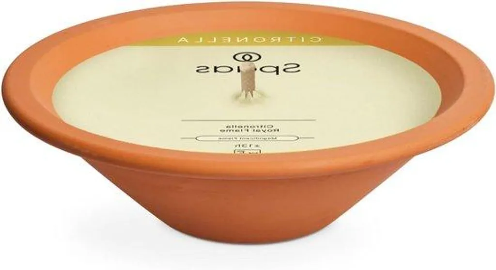 Bougie citronnelle en pot de terre cuite jaune pour terrasse 13h
